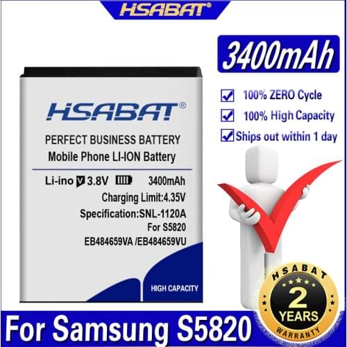 HSABAT 3400mAh EB484659VU Battery for Samsung GALAXY W I8350 T759 W689 S5820 I8150 Exhibit 4G S8600 I519 X Cover S5690