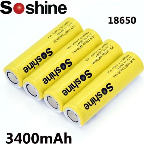 Soshine 3.7V Rechargeable 18650 Battery Cell 3400mAH for Led Torch Headlamp Bicycle Light