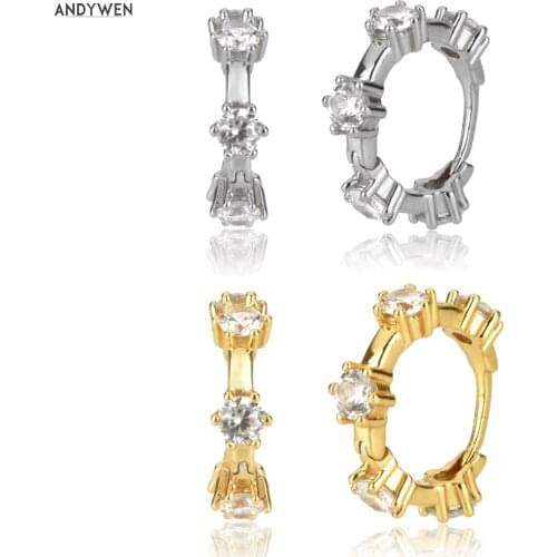 ANDYWEN 925 Sterling Silver Unique Zircon Hoops 2020 New 9.6mm Huggies Crystal CZ Pendiente Piercing Ohrringe Jewelry For Female