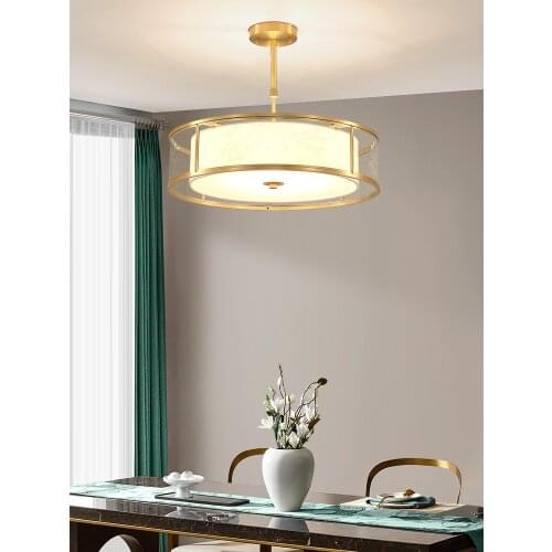 Antique Copper E27 LED pendant Lamp Chinese garden Lighting pipe erected cloth shade pendant light for Living Room Dining Room