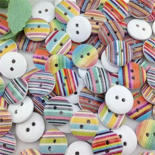 30/50/100pcs 15 mm Mixed Stripe Pattern Wood Buttons Fit Sewing or Scrapbooking WB210