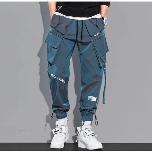 Overalls Mens Fashion Brand Loose Legged Pants Ribbon Multi Bag Casual Pants Autumn Sport Pants Hip Hop Streetwear Pant