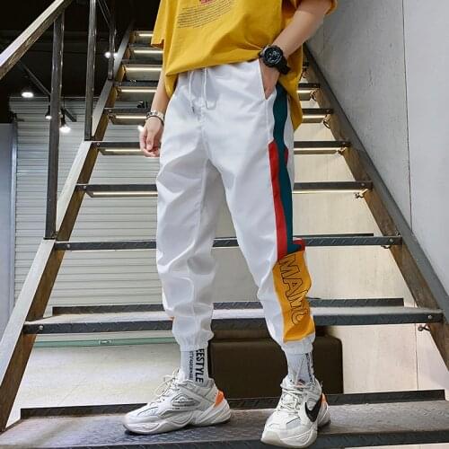 Hip Hop Streetwear Mens Splice Joggers Pants Fashion Men Casual Cargo Pant Trousers High Street Elastic Waist Harem Pant Men