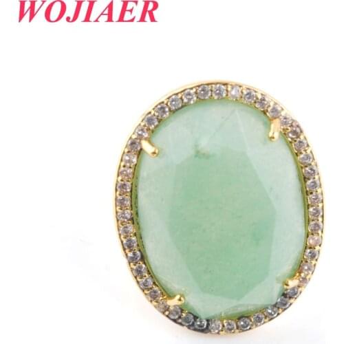 One Piece Natural Stone Aventurine Wed Ring Faceted Egg Shape CZ Zircon Rhinestone Rings Opening Adjustable Jewelry Gift PO9234