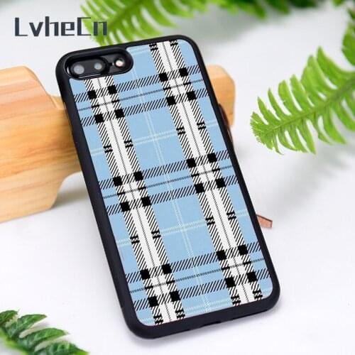 LvheCn Silicone Rubber Phone Case Cover for iPhone 6 6S 7 8 Plus X XS XR 11 12 Mini Pro Max Scottish designer blue tartan tweed
