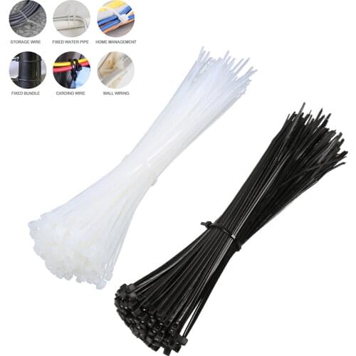 200 PCS Black and White Self-locking Plastic Nylon Cable Tie 3x60-3x200 Fixed Ring Nylon Cable Tie Zipper Set