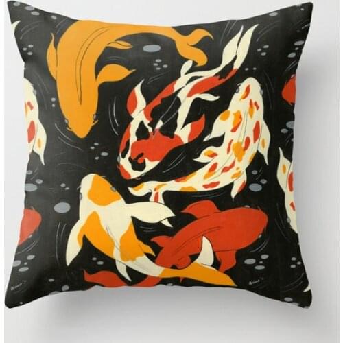 Koi In Black Water Decorative Pillow Cushion Covers Square Pillowcase for Sofa Cotton Linen Pillow Cover