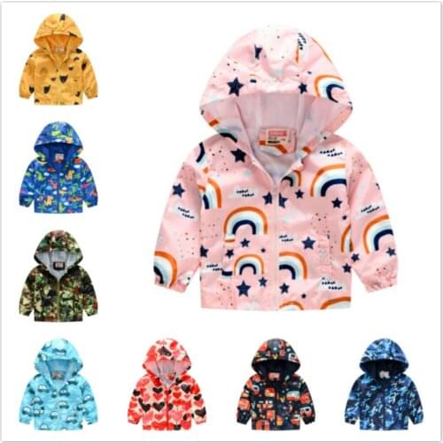 Children Jacket Toddler Kids Windbreaker Zipper Baby Boy Coat Spring Fall Girls Casual Cartoon Clothes Jackets Hooded 2-8 Years