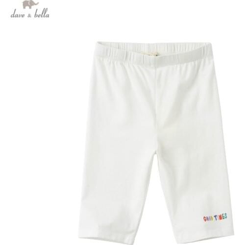 DKY17413-2 dave bella summer 5Y-13Y kids girls fashion print solid pockets pants children boutique casual calf-length pants