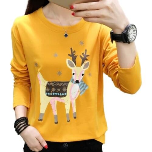 DANCING WINGS spring cartoon printed cotton fabric long sleeve tshirt women plus size