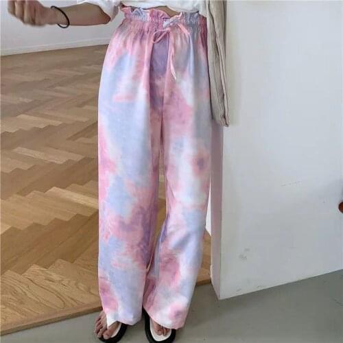 Hot fire tie dyed broad leg pants womens new 9-point pants in summer 2021