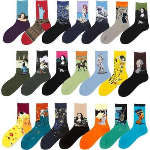 Harajuku Autumn Winter Retro Women Socks New Trend Art Van Gogh Mural World Famous Oil Painting Series Female Socks Funny Socks