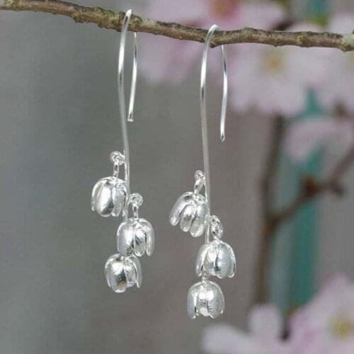 Delicate Bright Silver Color Hyacinth Flower Earrings Chic Jewelry Women Girl Accessories Plant Floral Drop Earrings