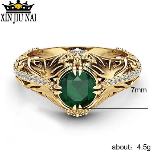 Exquisite New Luxury Green Crystal Zircon Gold Color Leaf Rings for Women Anillos Jewelry Wedding Engagement Ring Bijoux Gift