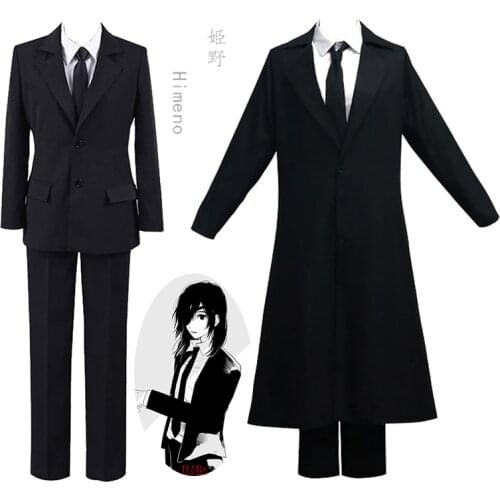 2 Styles Anime Chainsaw Man Himeno Cosplay Costumes Black Suit Short Coat Long Coat Pants Shirt Tie Halloween Party Role Play