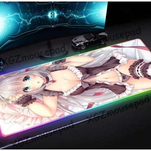 XGZ Anime Sexy Cute Maid HD Custom Large RGB Mouse Pad Black Lock Edge Computer Desk Mat Rubber Non-slip for Lol Csgo Gamer Xxl