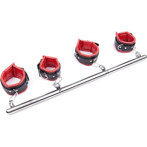 Stainless Steel Metal Spreader Bar Leather BDSM Bondage HandCuffs And Ankle Cuffs