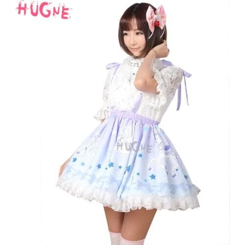 Sweet japanese lolita Purple Lace Polyester Pegasus Printed Lolita fahsion Suspender Skirts