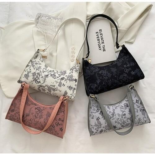 Fashion Graffiti Pattern Women Shoulder Bag Pu Leather Small Underarm Bags For Women Handbags And Purses Ladies Hand Tote Bag