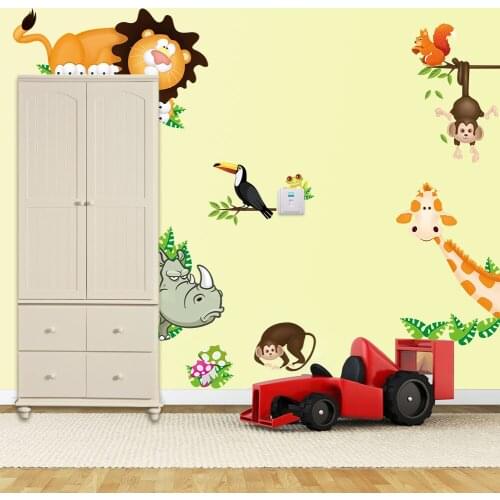 Cartoon Animals lion Wall Stickers DIY Children Mural Decals for Kids Rooms Baby Bedroom Wardrobe Door Decoration