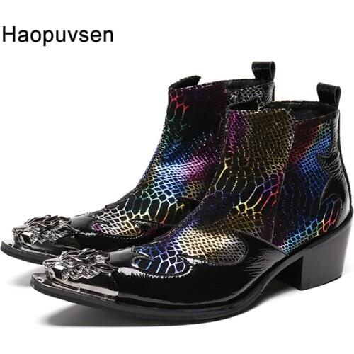 Free Shipping New Punk Genuine Leather Men Ankle Boots Pointed Toe Mens Military Cowboy Boots High Top Mens Dress Boots US12