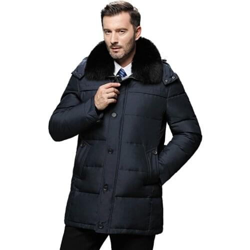 Mens Winter Coats Real Fur Collar Hooded Jackets Thick Warm White Duck Down Detachable Hood Hat Male Windproof Parka Large Size