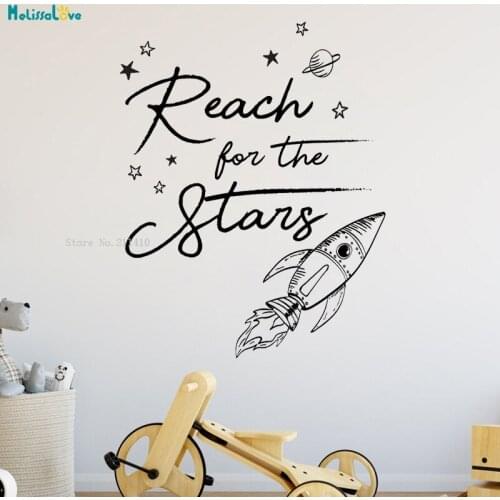 Reach For The Stars Rocket Wall Sticker for Kids Baby Room Nursery Gift Decals Removable Vinyl Home Decoration Murals YT1849