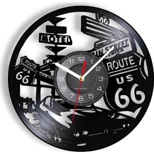Route US Highway Detour Sign Vinyl Record Wall Clock Route Devil Road Trip Vacation Silent Express Way Hiking Adventure Gift