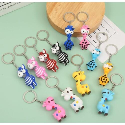 New Cartoon Key Chain PVC Zebra Giraffe Funny Toy Keychain Car Key Ring Birthday Gifts For Children