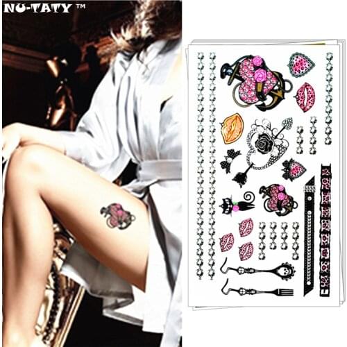 Nu-TATY Heart Lips Temporary Tattoo Body Art Arm Flash Tattoo Stickers 17*10cm Waterproof Fake Painless Tattoo Sticker