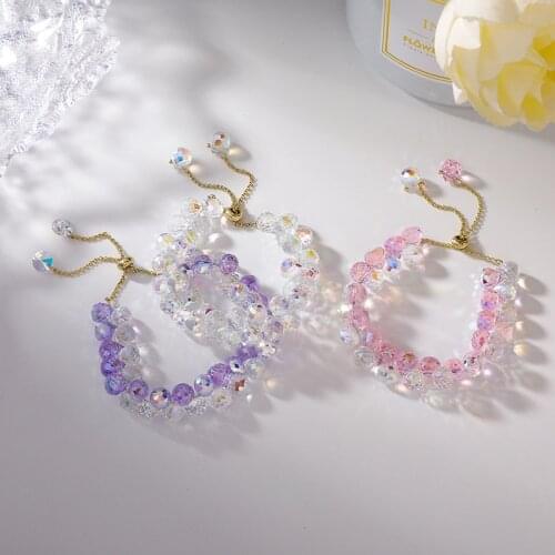 Origin Summer Sweet 3 Designs Crystal Beaded Bracelets for Women Purple Pink Transparent Adjustable Circle Bracelets Jewelry