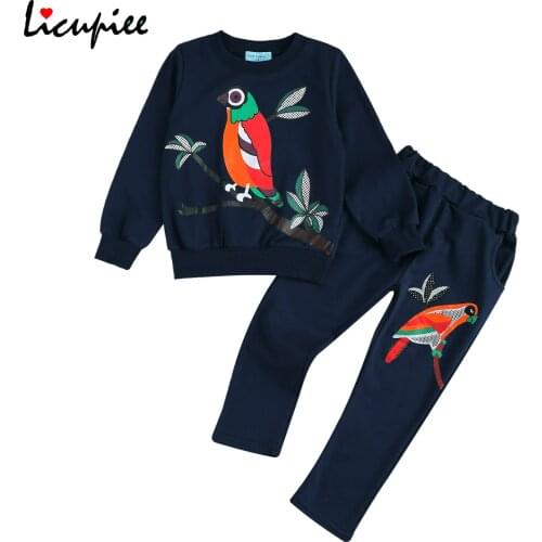 2-7 Years Animales Pattern Toddler Kid Girl Casual Clothes, Long Sleeve Cartoon Bird Printed Sweatshirt Top + Trouser 2 Pcs Set