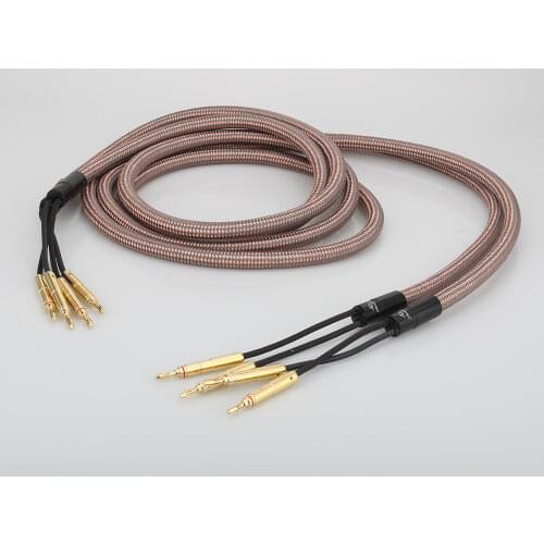 Pair hifi Audiocrast OCC pure copper cable audio speaker cable wire with Gold plated banana plug