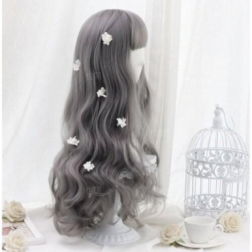 Japanese Lolita Wigs Cosplay Harajuku 65cm Long Wavy Wigs With Bangs Heat Resistant Synthetic Hair Black Linen Brown Light Wig