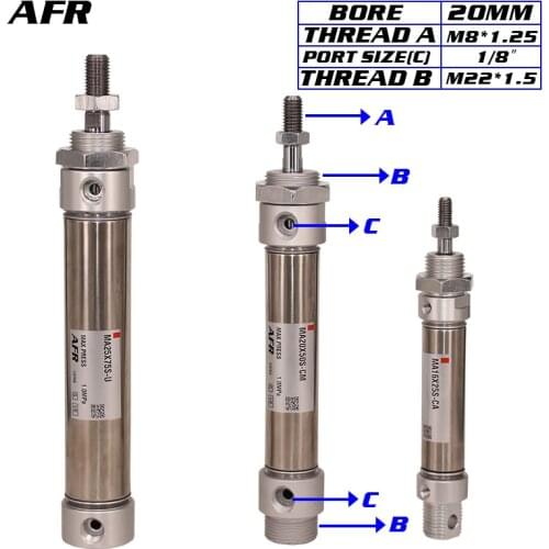 AIRTAC TYPE Pneumatic Stainless Air Cylinder 20MM Bore Double Action Mini Round Cylinders MA20X150s 175S-U 200S 225S 250 275 300