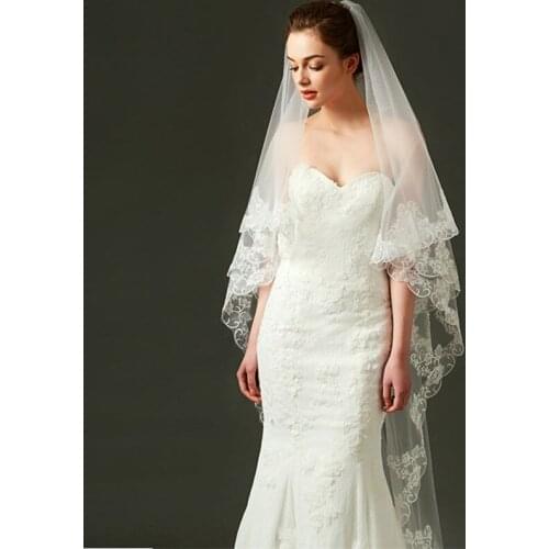 Tanpell Fashion Wedding Veils Ivory Tulle Appliques Edge Long wedding accessories bridal veil for wedding