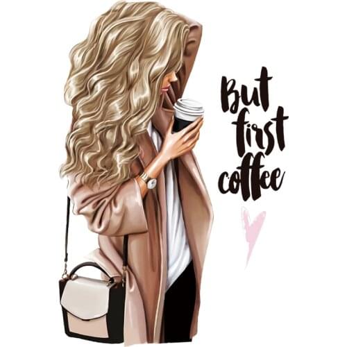 HOT Heat transfer coffee patches for DIY clothing, women stickers on t-shirt, easy printing patches on clothes