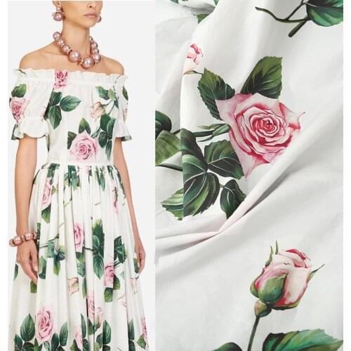 D brand summer for dress early spring new rose digital printing imitation silk chiffon haute couture show fabric sewing material