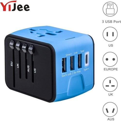 YiJee Universal Travel Adapter Electronic Plus Sockets 3.4A Fast Charging International Wall Charger Covers US/EU/AUS/UK