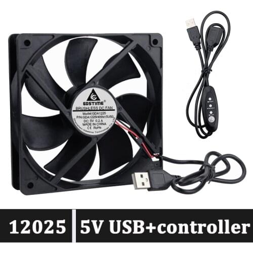 Gdstime DC 5V Fans 120mm Computer Cooling Fan Desktop PC with Cover Brushless 120mmx120mmx25mm USB Fan with Speed Controller