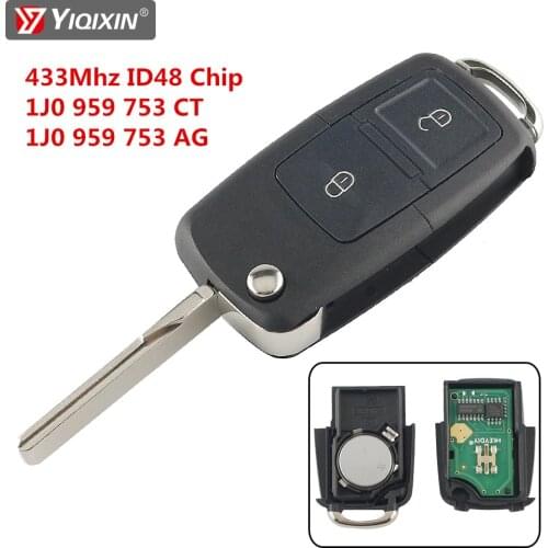 YIQIXIN 1J0959753CT/AG ID48 Chip 434Mhz Remote Car Key For VW Passat Bora Polo Golf MK4 B5 B6 Touran Beetle Seat Skoda 2 Button