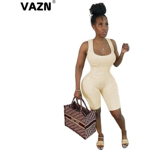 VAZN 2020 Shinny Night Party Rompers Womens Jumpsuit Sexy Fashion Sleeveless Bandage Pants Office Playsuits