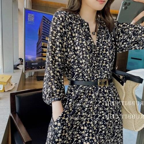 Women Dresses Womens Retro Long-Sleeved Floral Dress, 2021 Spring Vestido De Mujer