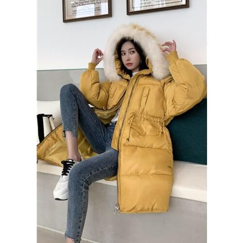 Winter Parkas Women Warm Thicke Cotton Coat Jacket 2019 Plus Size Loose Fur Collar Long Cotton Coat Korean Hooded Parkas Coat