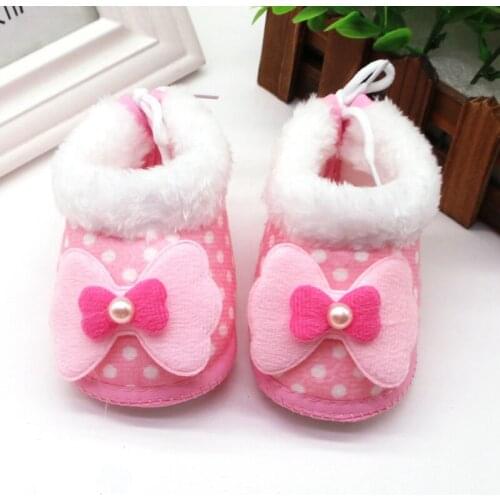 Winter Baby Girls Shoes Plus Velvet Cotton Shoes Infant Dot Print Boots Toddler Soft Soled Warm Walking Shoes New Arrival