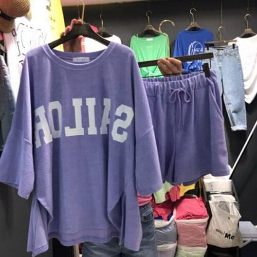 Zuolunouba Summer New Casual Women Short Sleeve Suit Sports Style Loose Large Size Round Neck Letter Printing Two-piece Suit