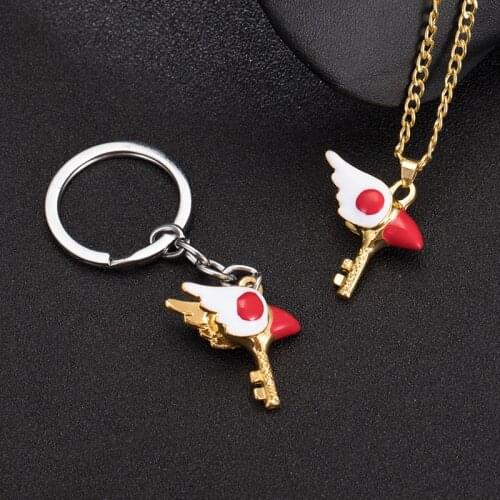 10 Pcs/lot Anime Cardcaptor Sakura Keychain Necklace Pendant Toys Cosplay Bird Magic Stick Metal Necklace Pendant Toy Gift