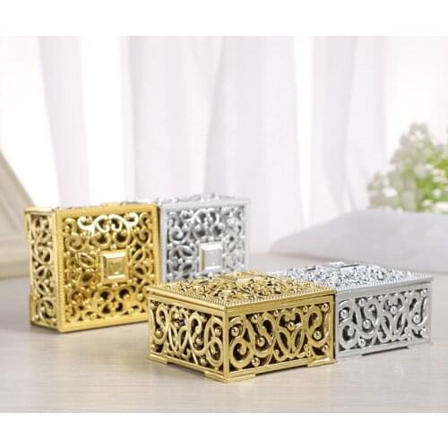 12pcs Mini Creative Hollow Gift Boxes Gold Silver Square Candy Box for Wedding Party Festival Box gift bag Decoration PS Plastic