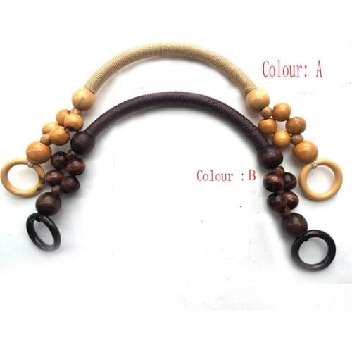 19 inches Wooden Beads Rope Handles for bags in dark brown деревянные ручки для сумок