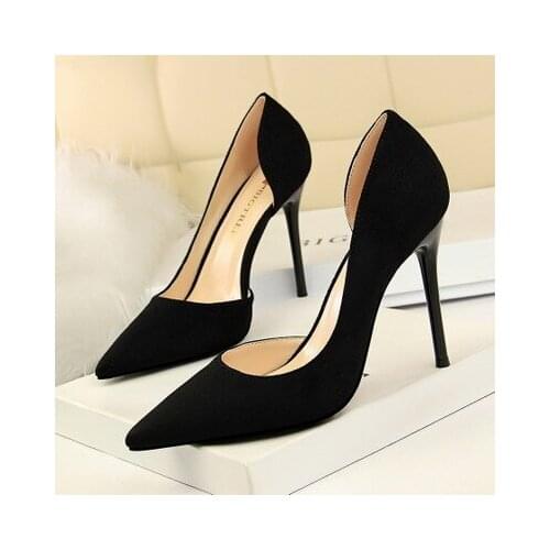 2020 Fashion Women Pumps Delicate Sweet Flock High Heel 10.5CM Female Shoes Side Hollow Pointed Women Pumps Ladies Dress Shoes